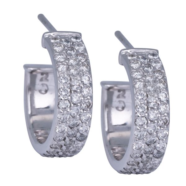 Vintage 1.74 CTW Diamond Three Row Hoop Earrings