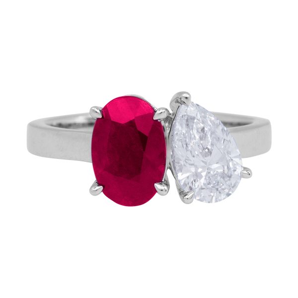 New 2.00 CTW Lab-Grown Diamond & Ruby Toi et Moi Ring