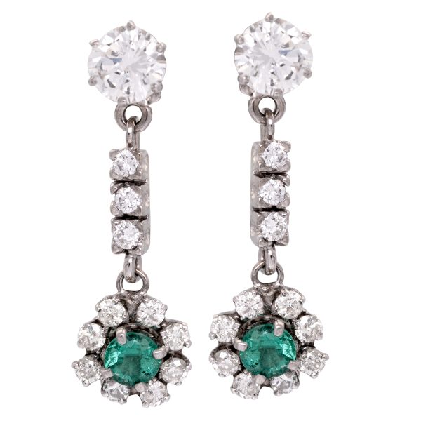 Vintage 2.36 Carats Diamond & Emerald Detachable Drop Earrings