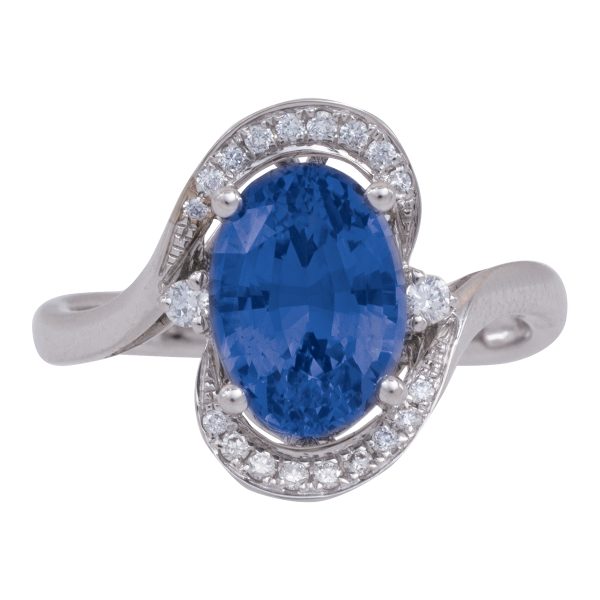 New 3.42 CTW Diamond & Ceylon Blue Sapphire Halo Ring