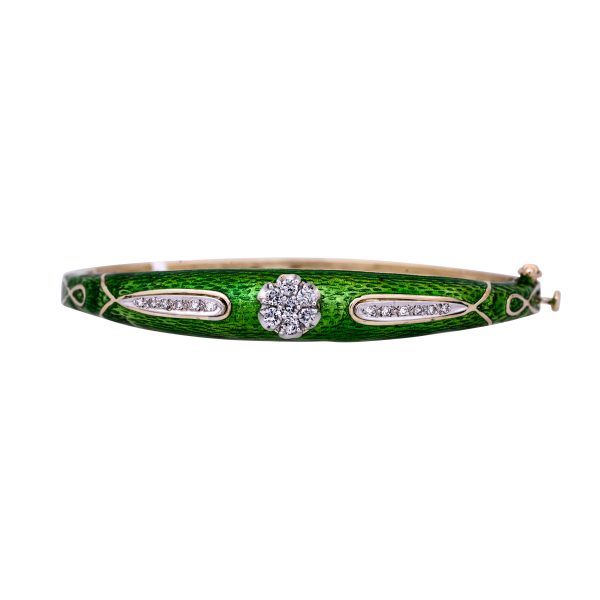 Vintage 0.50 CTW Diamond & Green Enamel Bangle