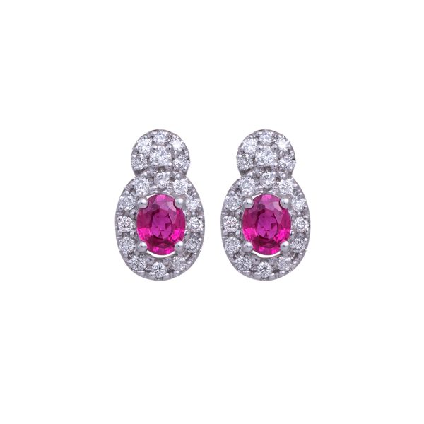 Vintage 1.02 Carats Ruby & Diamond Halo Drop Earrings