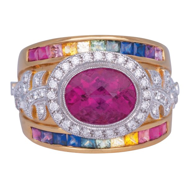 New Judy Mayfield 4.50 Carats Tourmaline, Sapphire & Diamond Ring