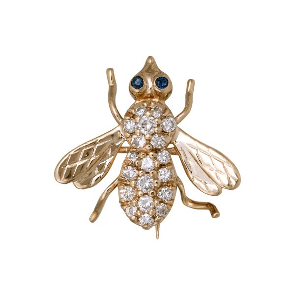 Vintage 0.37 Carats Diamond & Blue Sapphire Bee Brooch