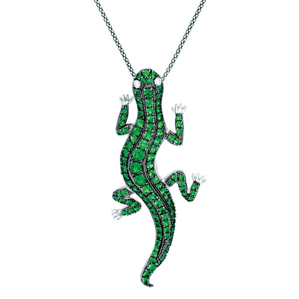 Vintage 5.95 Carats Tsavorite Garnet & Diamond Gecko Brooch-Pendant