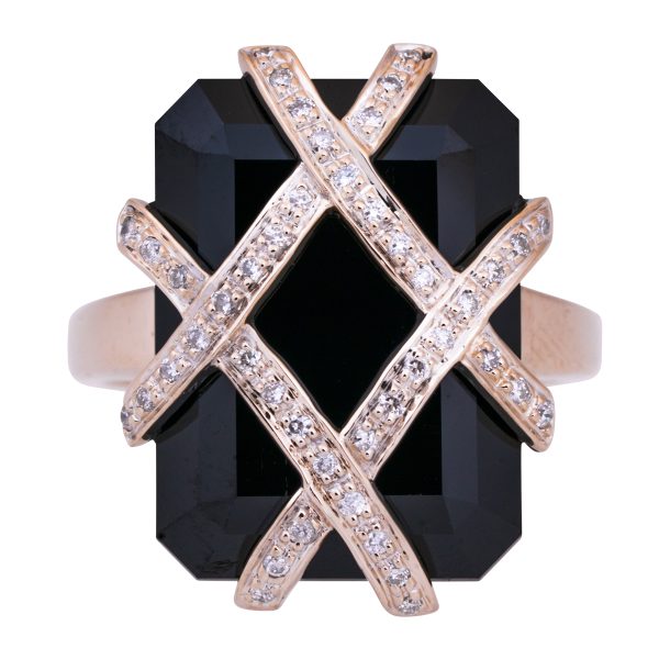 Vintage Onyx & 0.10 Carats Diamond Wrap Ring