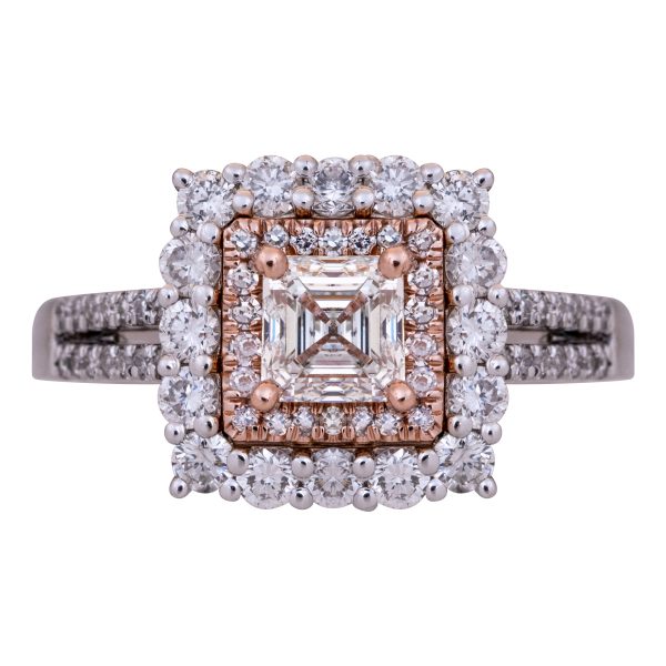 Vintage 1.93 Carats Asscher Diamond Double Halo Ring