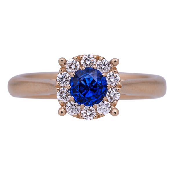 New 0.88 Carats Blue Sapphire & Diamond Halo Ring