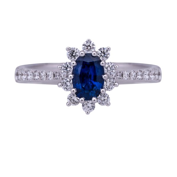 New 0.94 Carats Blue Sapphire & Diamond Halo Ring