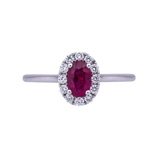 New 0.75 Carats Ruby & Diamond Halo Ring