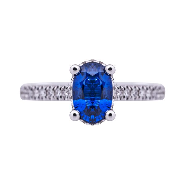 New 1.53 Carats Blue Sapphire & Diamond Halo Ring