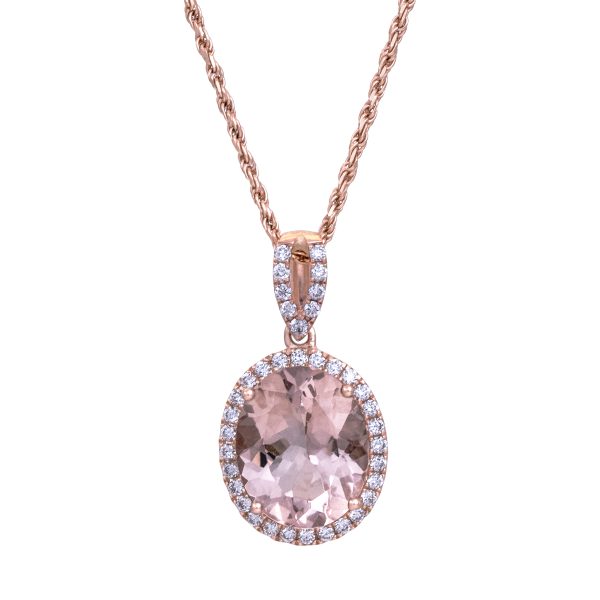 Vintage 3.20 Carats Morganite & Diamond Halo Pendant