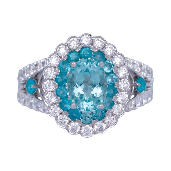 New Judy Mayfield 3.17 Carats Paraiba Tourmaline & Diamond Halo Ring