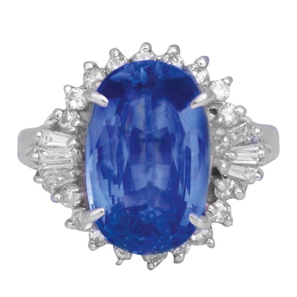 Vintage 6.72 Carats Sapphire & Diamond Ballerina Halo Ring