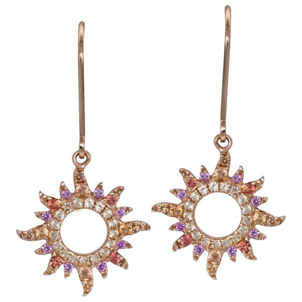 New Denny Wong 0.55 Carats Yellow, Orange & Pink Sapphire Sun Burst Earrings