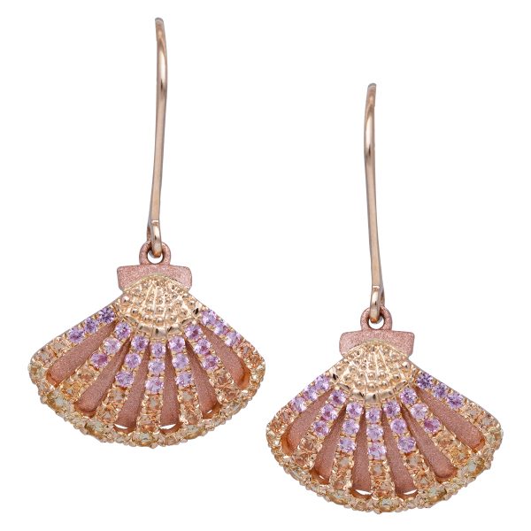 New Denny Wong 1.05 Carats Yellow, Orange & Pink Sapphire Shell Earrings