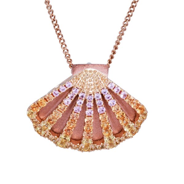 New Denny Wong 0.83 Carats Yellow, Orange & Pink Sapphire Shell Pendant