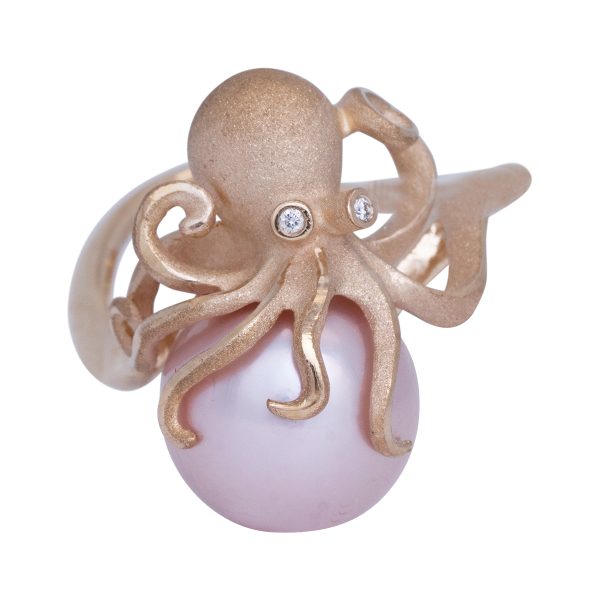 New Denny Wong 0.01 Carat Diamond & Freshwater Pearl Octopus Ring