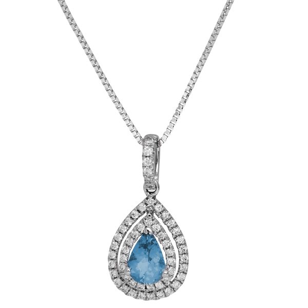 New 0.76 Carats Aquamarine & Diamond Halo Pendant