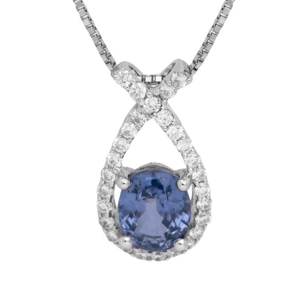 New 2.36 Carats Blue Sapphire & Diamond Halo Pendant