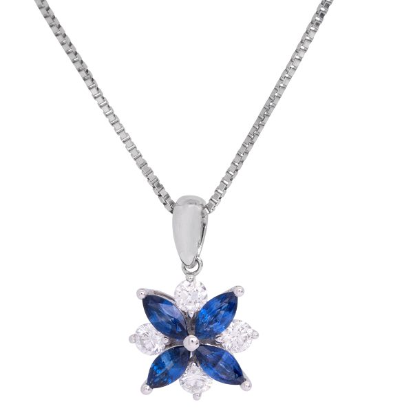 New 0.99 Carats Blue Sapphire & Diamond Flower Pendant