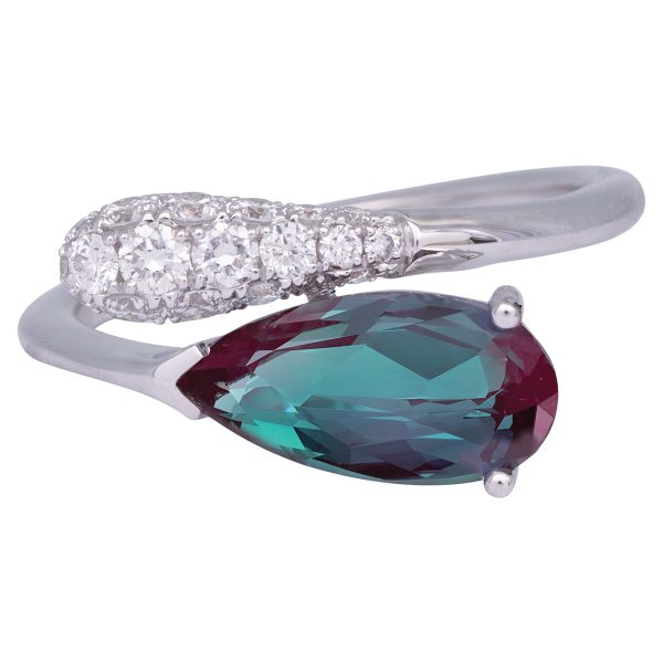 New Chatham 2.79 Carats Lab-Grown Alexandrite & Diamond Bypass Ring