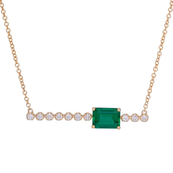 New Chatham 1.47 Carats Lab-Grown Emerald & Diamond Bar Necklace