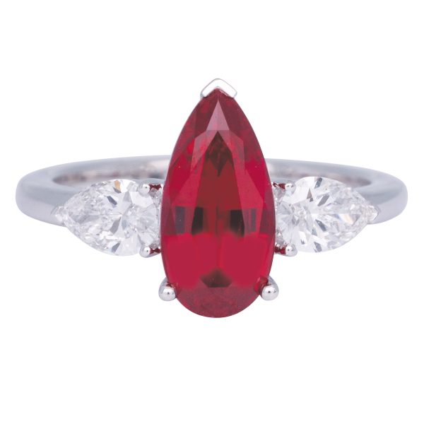 New Chatham 3.33 Carats Lab-Grown Ruby & Diamond 3-Stone Ring