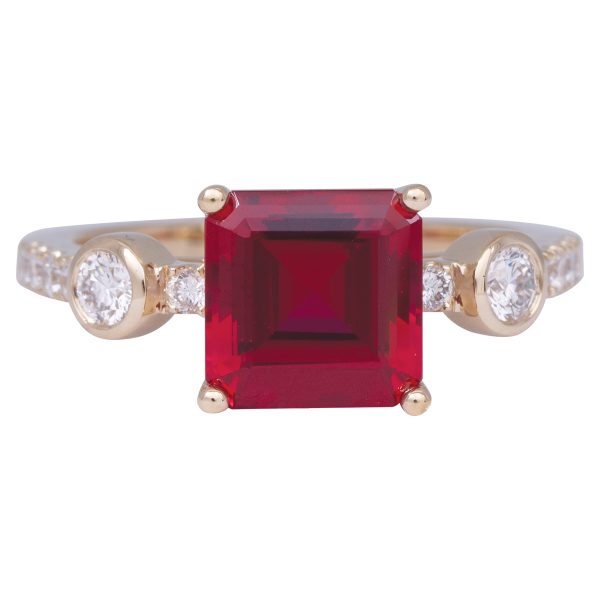 New Chatham 3.78 Carats Lab-Grown Ruby & Diamond Ring