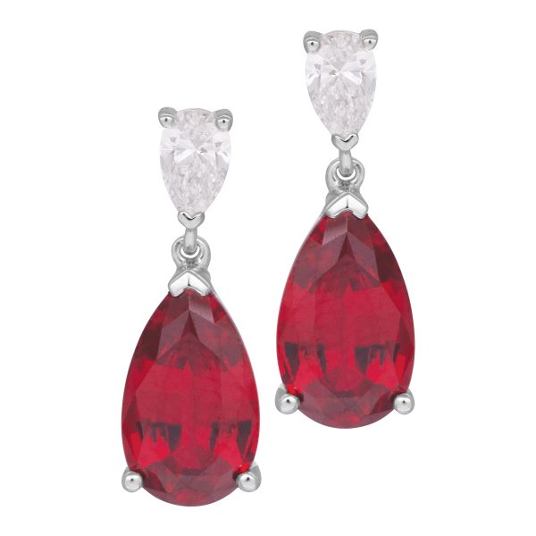 New Chatham 4.18 Carats Lab-Grown Ruby & Diamond Drop Earrings