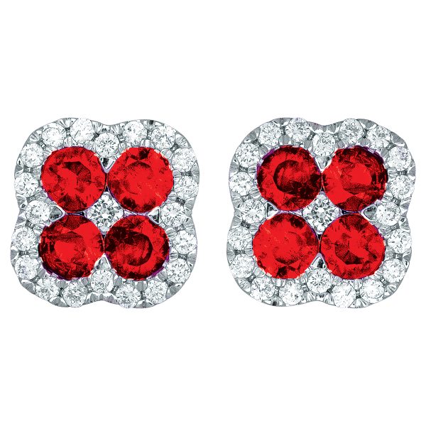 New 1.14 Carats Ruby & Diamond Clover Earrings