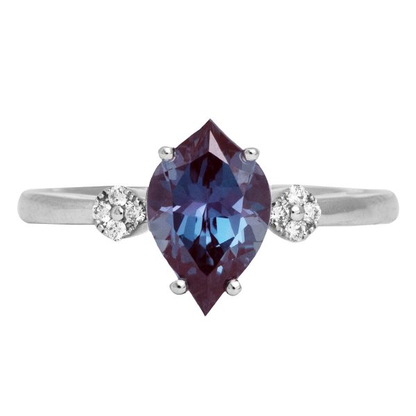 New Chatham 2.16 Carats Lab-Grown Alexandrite & Diamond 3-Stone Ring