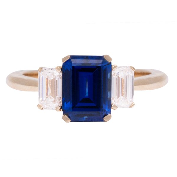 New Chatham 2.47 Carats Lab-Grown Sapphire & Diamond 3-Stone Ring