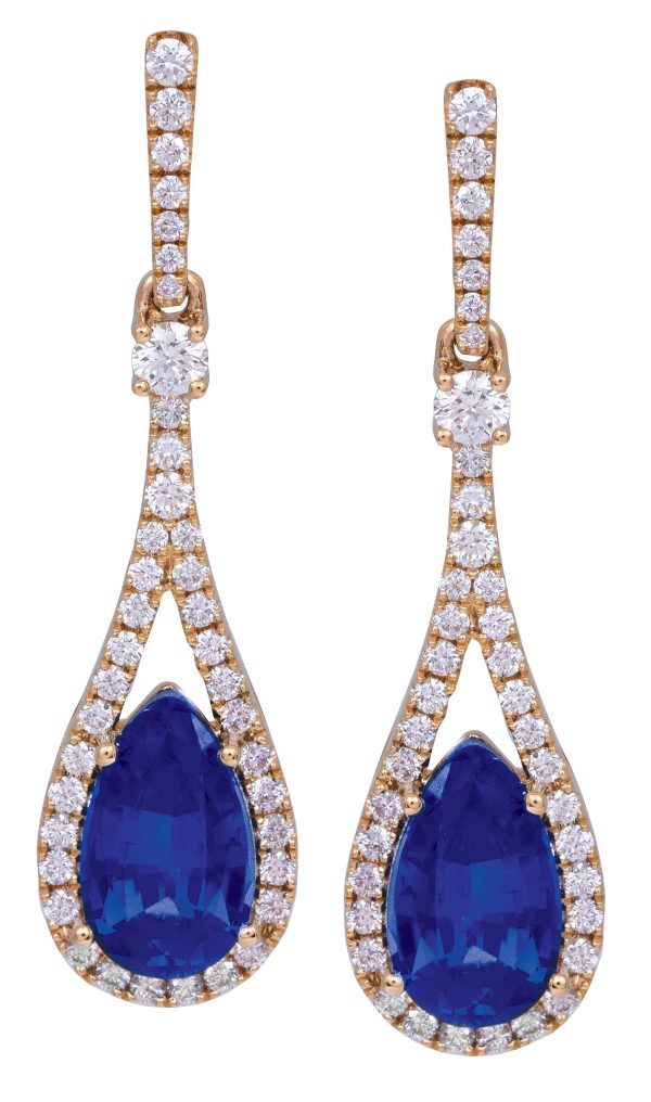 New Chatham 4.79 Carats Lab-Grown Sapphire & Diamond Drop Earrings