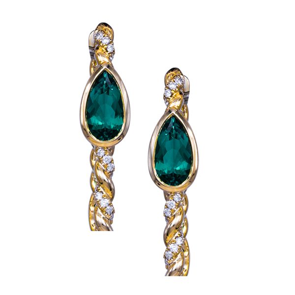 New Chatham 2.42 Carats Lab-Grown Emerald & Diamond Twisted Hoops