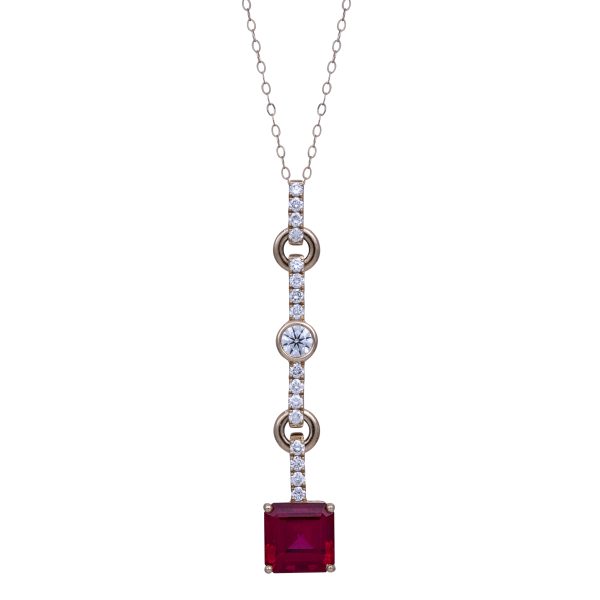 New Chatham 3.86 Carats Lab-Grown Ruby & Diamond Drop Pendant