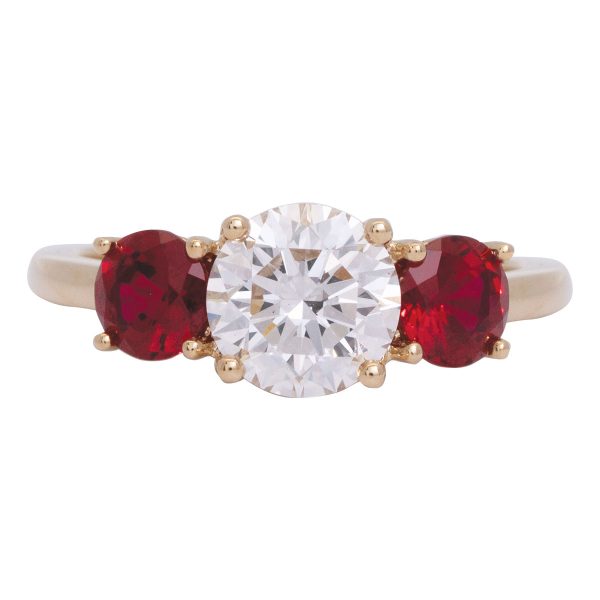 New Chatham 2.89 Carats Lab-Grown Ruby & Diamond 3-Stone Ring