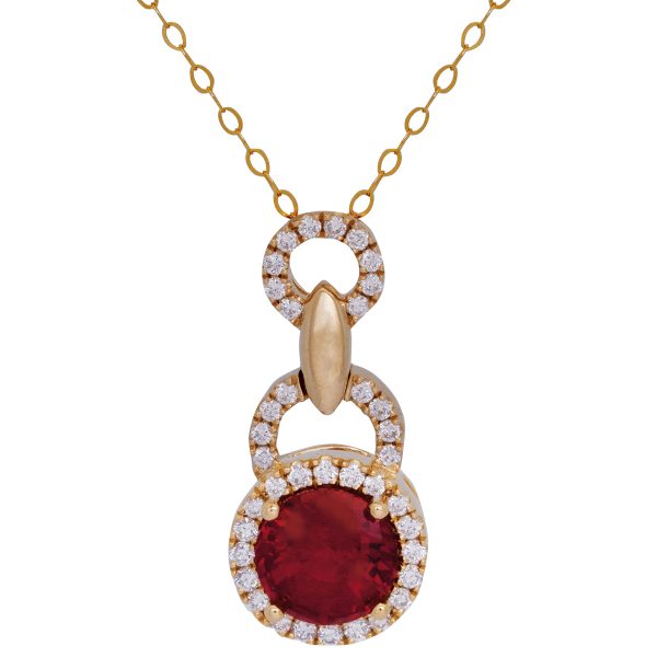 New Chatham 2.11 Carats Lab-Grown Ruby & Diamond Halo Pendant