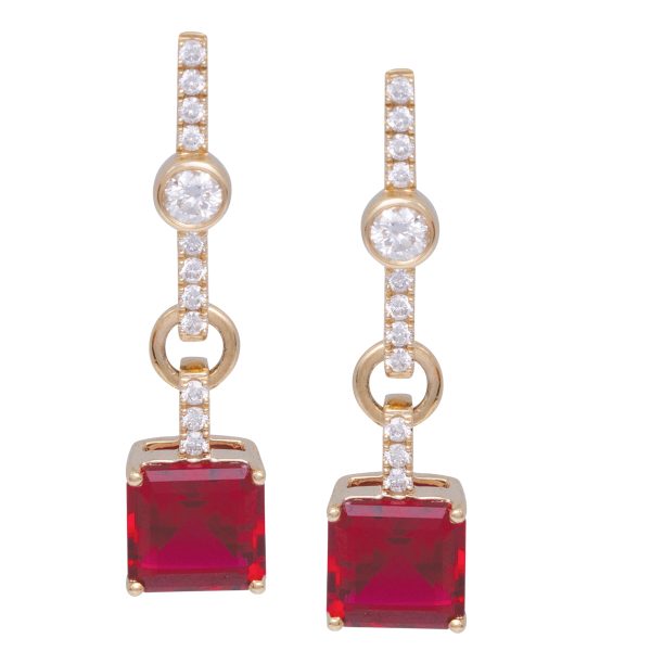 Chatham 4.93 Carats Lab-Grown Rubies & Diamond Drop Earrings