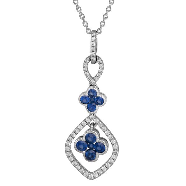 New 0.76 Carats Blue Sapphire & Diamond Flower Halo Pendant