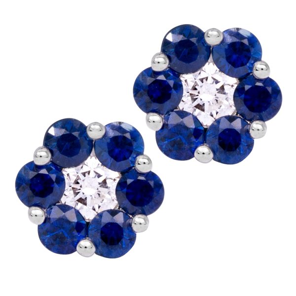 New 1.22 Carats Blue Sapphire & Diamond Flower Earrings