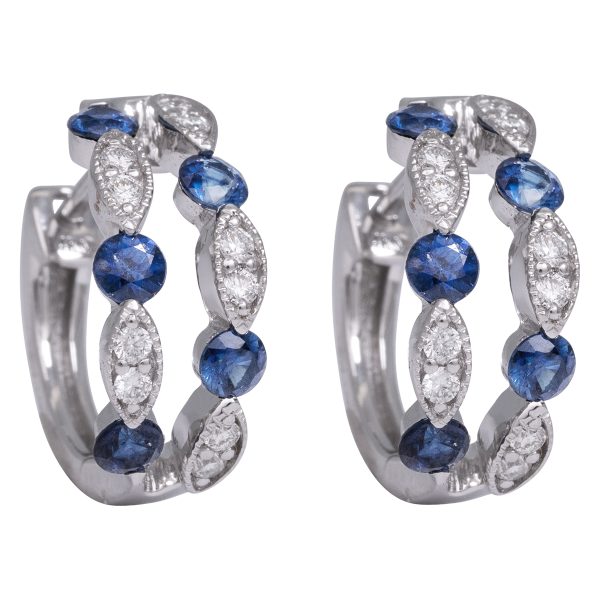 New 1.03 Carats Blue Sapphire & Diamond Huggie Hoops