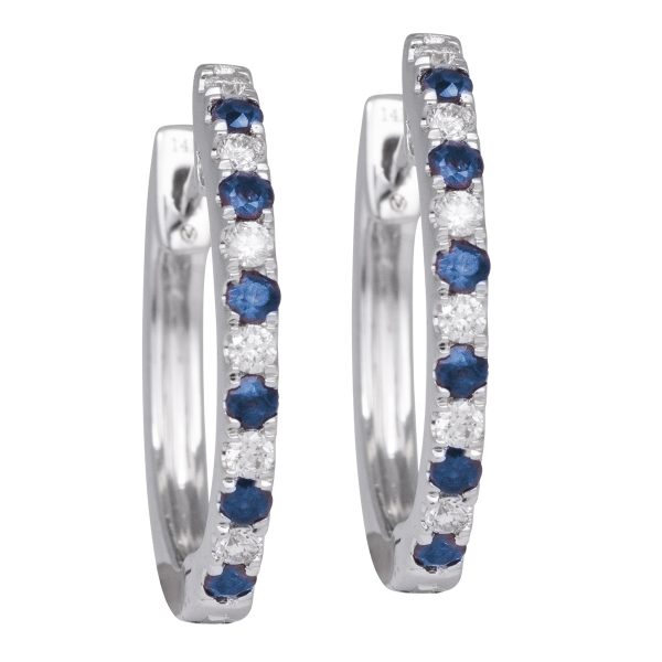 New 0.29 Carats Blue Sapphire & Diamond Hoop Earrings