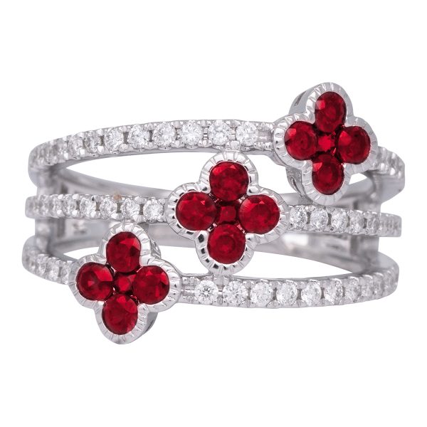 New 1.01 Carats Ruby & Diamond Lucky Clover Band