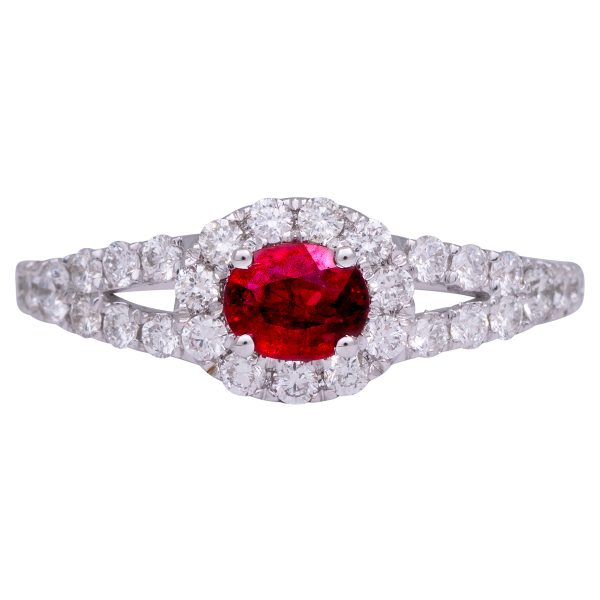 New 0.93 Carats Ruby & Diamond Halo Ring