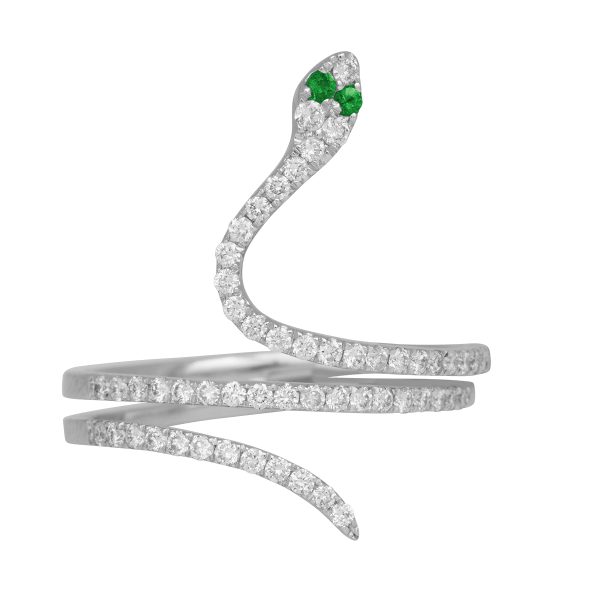 New 0.38 Carats Diamond & Emerald Snake Ring