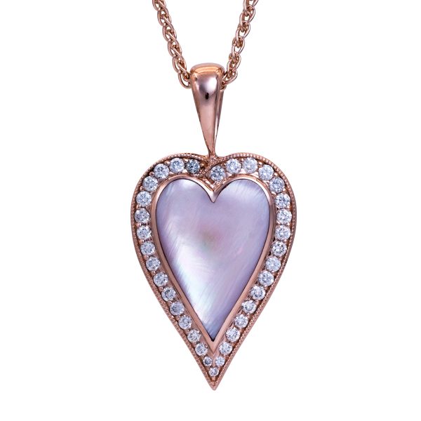 Vintage Na Hoku 0.90 Carats Diamond & Mother-Of-Pearl Kabana Heart Necklace