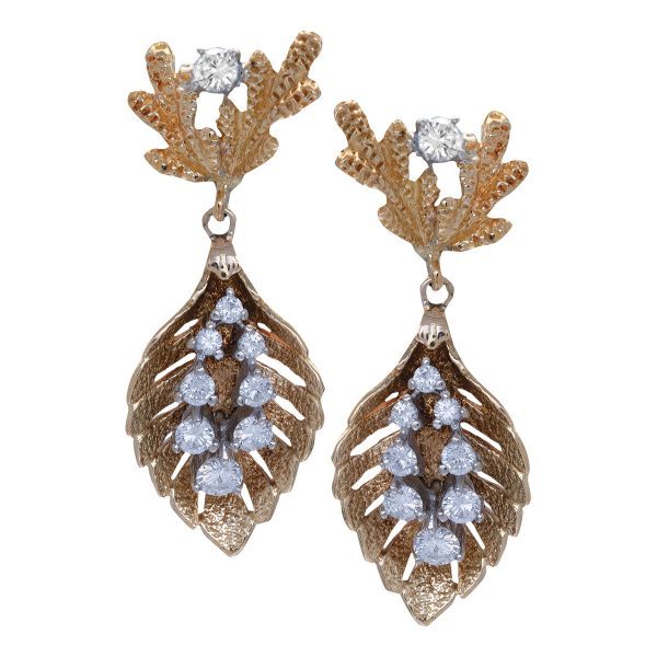 Vintage 0.74 Carats Diamond Leaf Drop Earrings