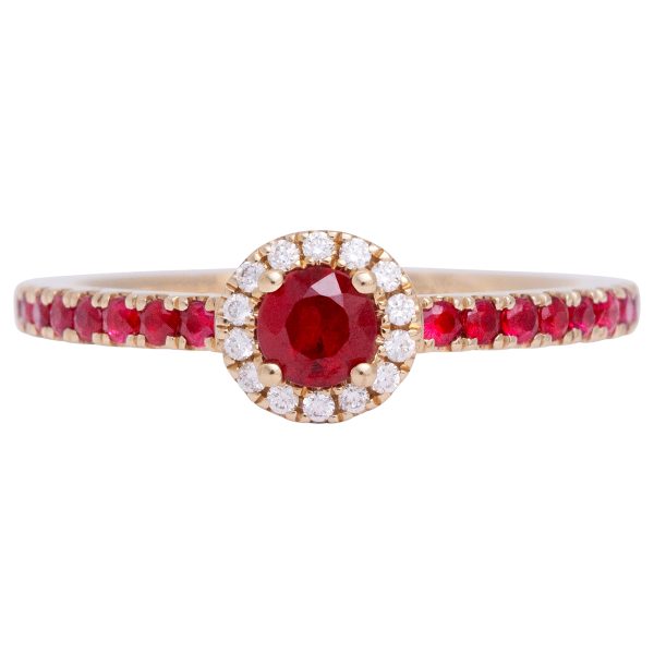 New 0.72 Carats Ruby & Diamond Halo Ring