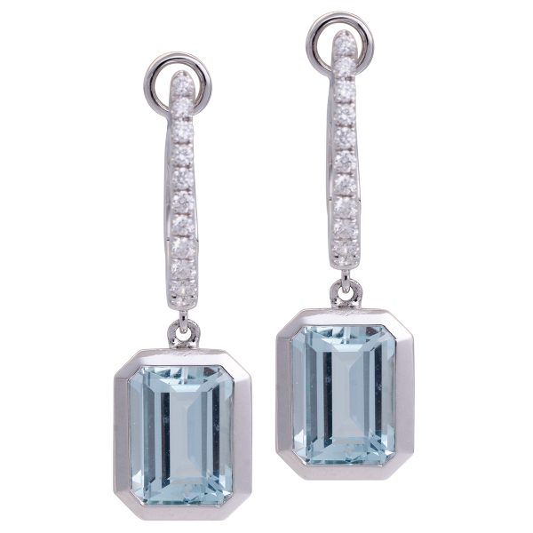 New 3.15 Carats Aquamarine & Diamond Huggie Drop Earrings